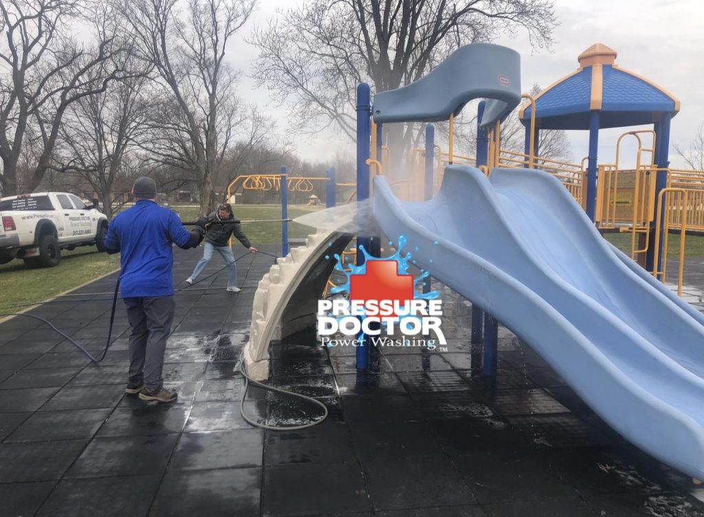 pressure doctor professional cleaning blue playground slides