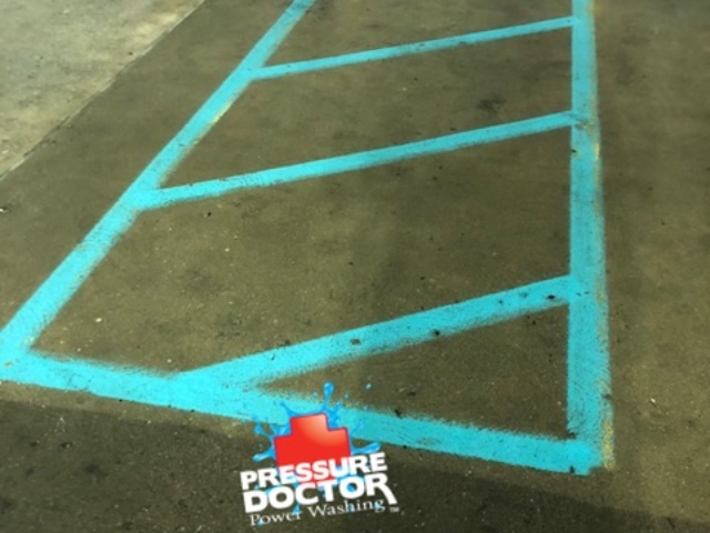 parking garage after concrete cleaned with pressure doctor logo Indianapolis, IN